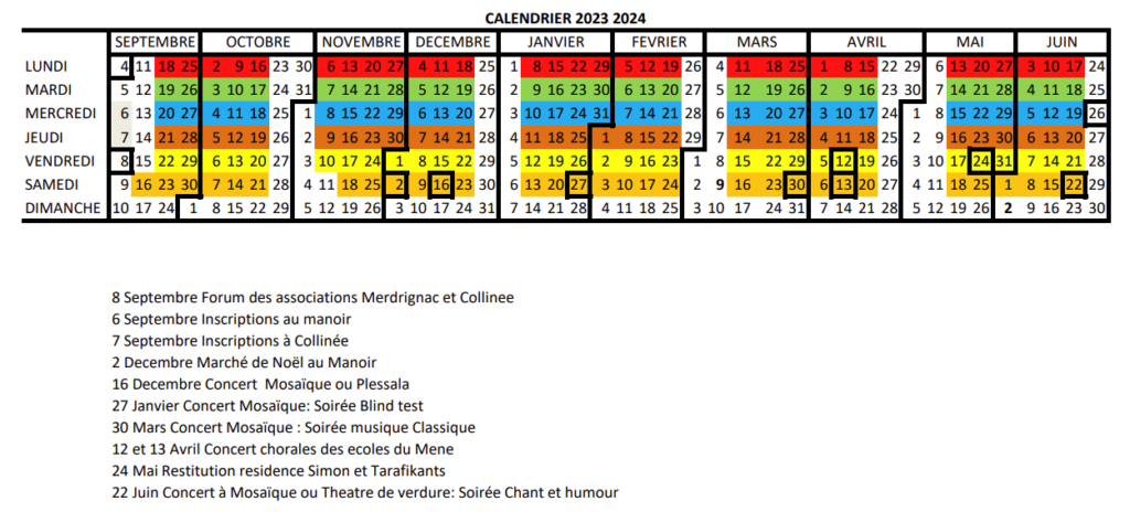 Calendrier 2023-2024